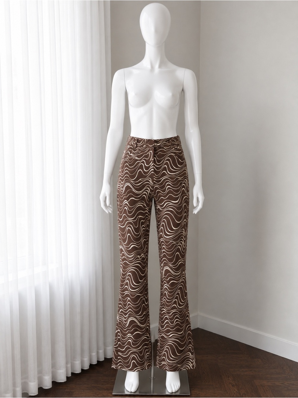 & Other Stories Wavy Print High-Rise Flared Pants - Brown - Small / 4
